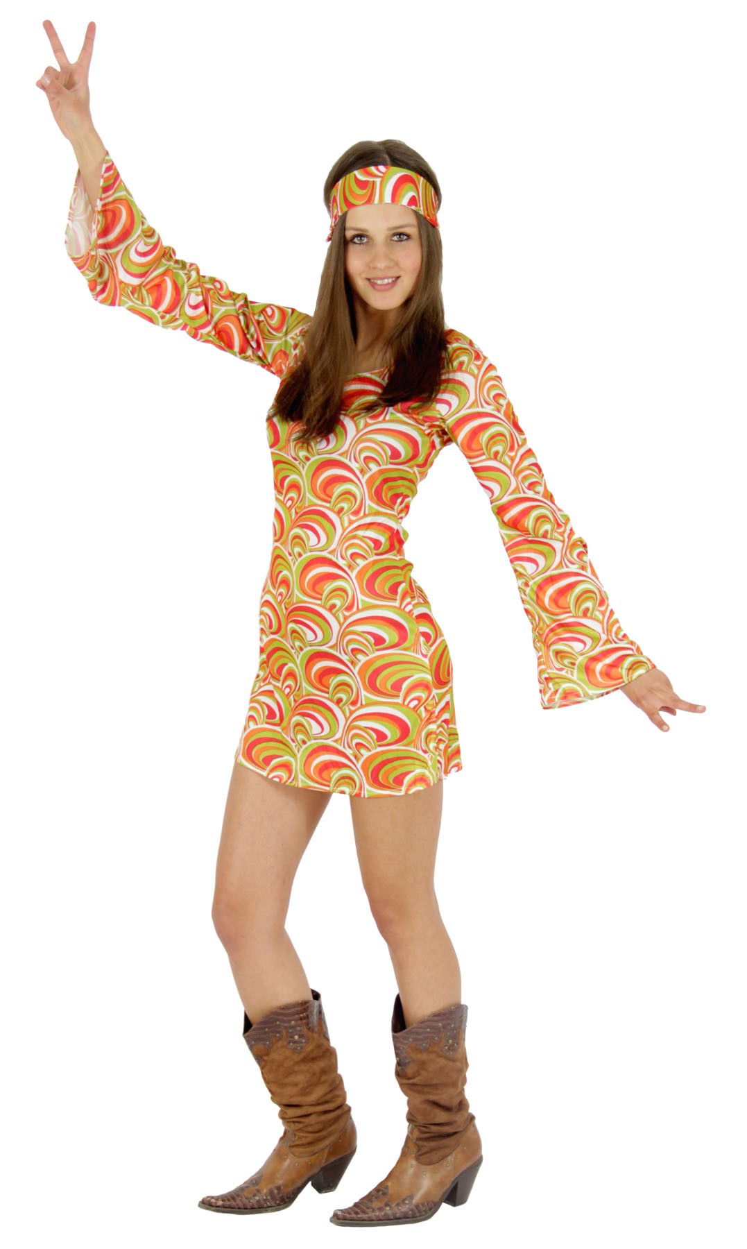 buntes Hippie 70er Jahre Kleid für Damen Gr. XS-XL